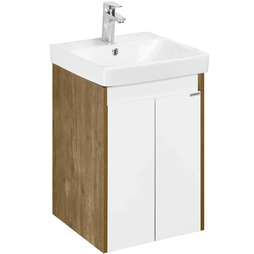 Тумба под раковину Aquaton Сканди Doors 45 1A278701SDZ90 Белый глянец Дуб рустикальный МДФ / ЛДСП