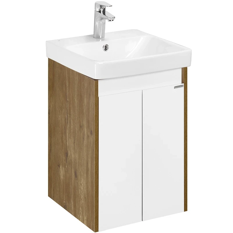 Тумба под раковину Aquaton Сканди Doors 45 1A278701SDZ90 Белый глянец Дуб рустикальный МДФ / ЛДСП