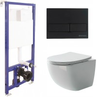 Комплект унитаза Ceramicanova Forma CN3009 с инсталляцией Berges Novum L5 040215 с сиденьем Микролифт и Черной матовой клавишей смыва фарфор подвесной