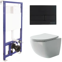 Комплект унитаза Ceramicanova Forma CN3009 с инсталляцией Berges Novum L5 040215 с сиденьем Микролифт и Черной матовой клавишей смыва фарфор подвесной