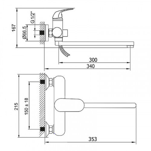 Смеситель для ванны Melodia della vita Rumba MDV35341 универсальный Хром латунь на стену