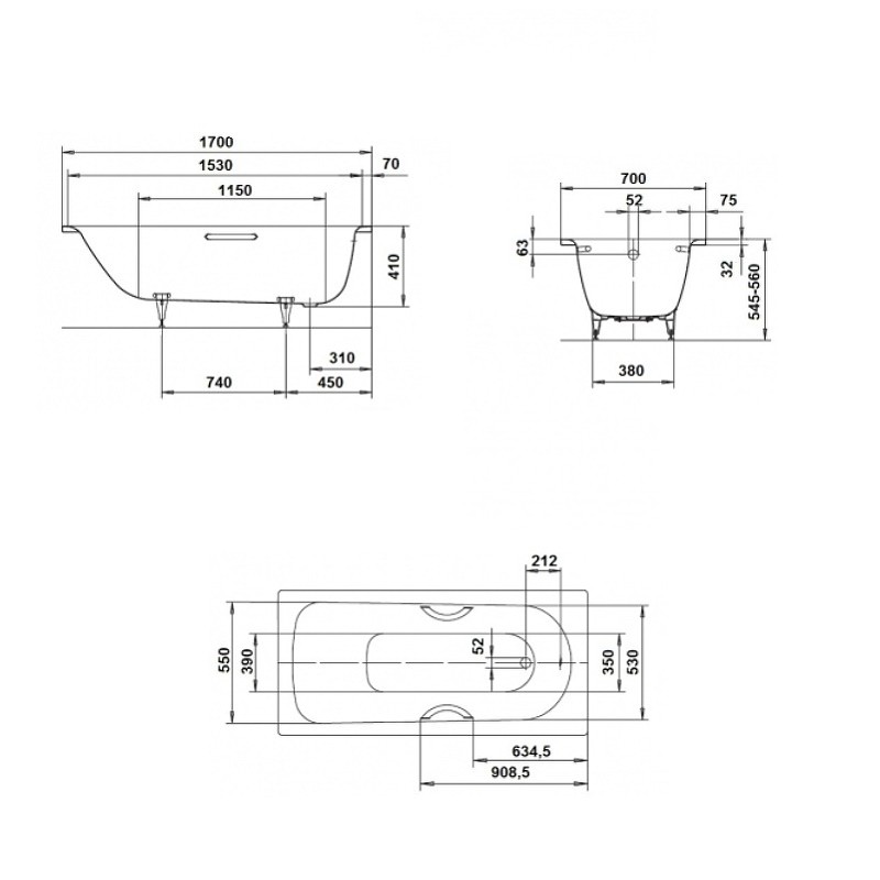 Стальная ванна Kaldewei Saniform Plus 363-1 170x70 111800013001 с покрытием Easy-clean