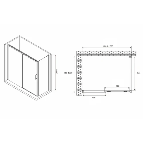 Душевой уголок Abber Komfort 170x100 AG93170-S102 профиль Хром стекло прозрачное