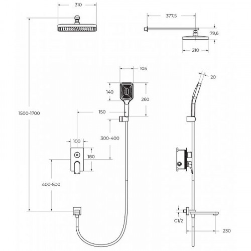 Душевая система BelBagno Due DUE-VDSET-CRM Хром латунь встраиваемый