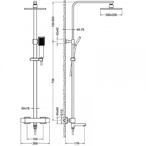 Душевая система Timo Tetra-thermo SX-0169/03 с термостатом Черная латунь на стену