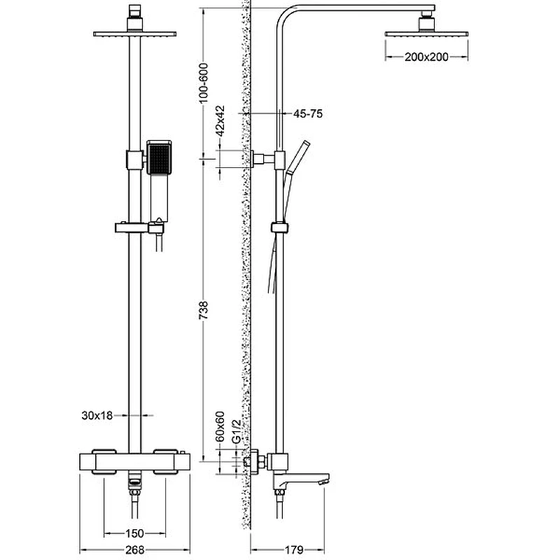 Душевая система Timo Tetra-thermo SX-0169/03 с термостатом Черная латунь на стену