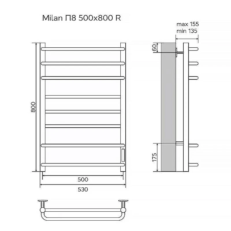 Электрический полотенцесушитель Azario Milan 500x800 П8 AZ90858W диммер справа Белый