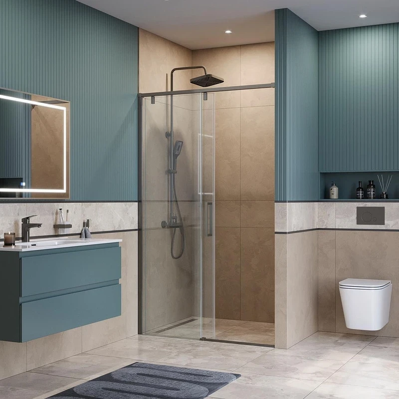 Душевая дверь BelBagno Soft Close-1 110 SOFT_CLOSE-1-BF-1-110-C-GM профиль Оружейная сталь стекло прозрачное