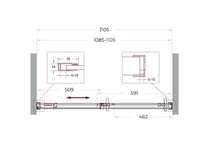 Душевая дверь BelBagno Soft Close-1 110 SOFT_CLOSE-1-BF-1-110-C-GM профиль Оружейная сталь стекло прозрачное