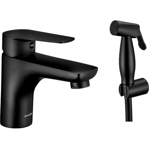 Смеситель для раковины Swedbe Mars 1760B с гигиеническим душем Черный матовый латунь