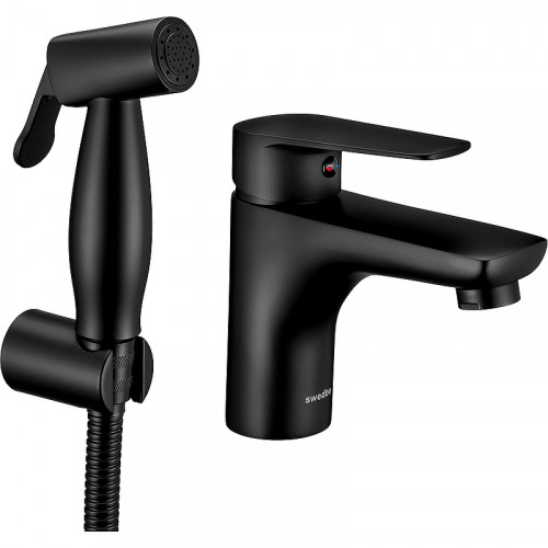 Смеситель для раковины Swedbe Mars 1760B с гигиеническим душем Черный матовый латунь