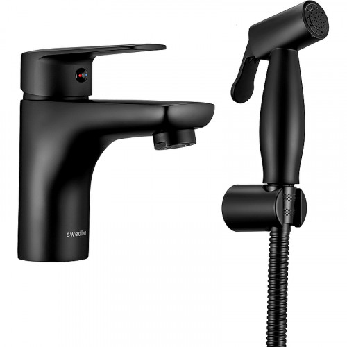 Смеситель для раковины Swedbe Mars 1760B с гигиеническим душем Черный матовый латунь