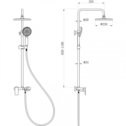 Душевая система beWash BV1MMSS6666 Черная матовая латунь на стену