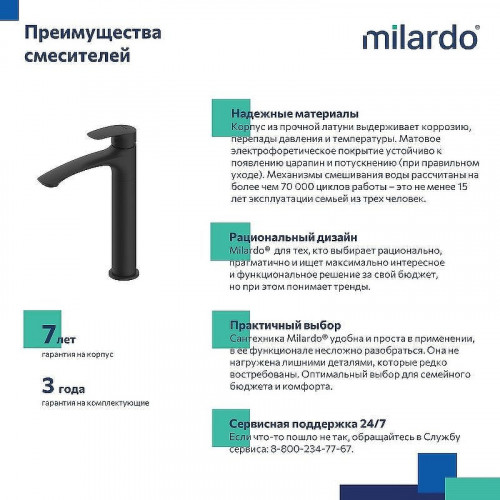 Смеситель для раковины Milardo Rora RORBL01M01 Черный матовый