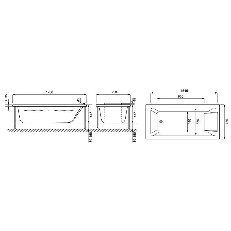 Акриловая ванна Jacob Delafon Sofa 170x75 E60515RU-01 без гидромассажа
