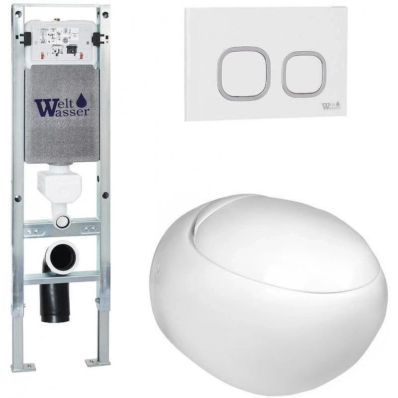 Комплект унитаза с инсталляцией WeltWasser AMBERG 350 ST + JECKENBACH 004 GL-WT + AMBERG RD-WT 10000006537 цвет Белый глянцевый с сиденьем Микролифт и клавишей смыва цвет Белый