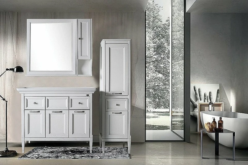 Комплект мебели для ванной ASB-Woodline Гранда 105 Белый с патиной Серебро массив дерева