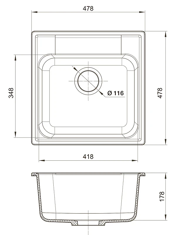Кухонная мойка Reflection Etude 48 RF0353BE Бежевая искусственный камень (литьевой мрамор) встраиваемый