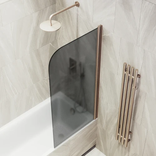 Шторка на ванну Maybah Glass MGV-619-2 700x1400 поворотная на монопетле Бронза стекло графитовое матовое