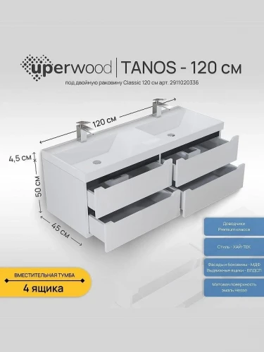 Тумба под раковину Uperwood Tanos 120 2910203303 подвесная цвет Белый матовый Графит матовый