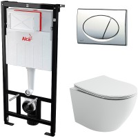 Комплект унитаза Ceramicanova Uno Rimless CN11001 с инсталляцией Alcaplast Sadromodul AM101/1120-3:1 RU M71-0001 с сиденьем Микролифт и клавишей смыва Хром фарфор подвесной