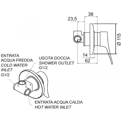Смеситель для душа Remer Project P30 Хром латунь встраиваемый