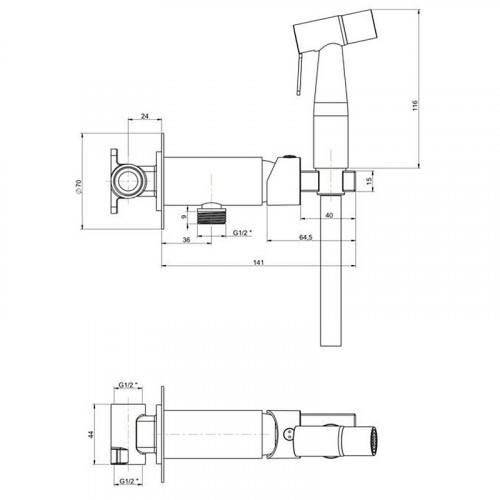 Гигиенический душ со смесителем Paini Castello Round CAPJ442R Брашированное золото