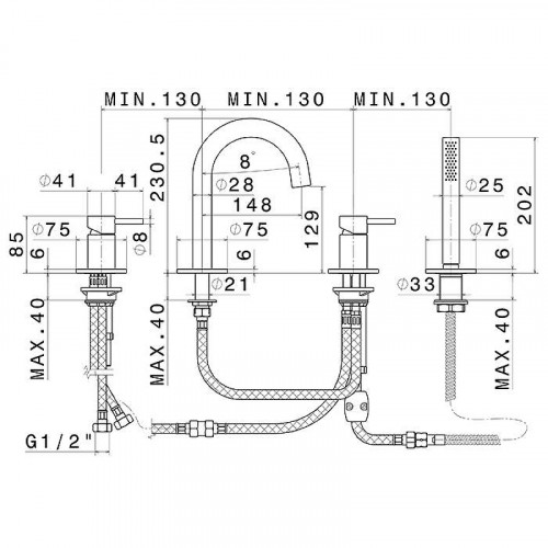 Смеситель на борт ванны Newform X-Steel 316 69682XC.59.098 цвет Pale Gold