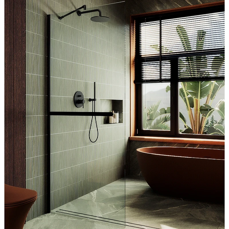 Душевая перегородка Maybah Glass MGD-708-6ш 1090x1950 в широком профиле Черный стекло прозрачное