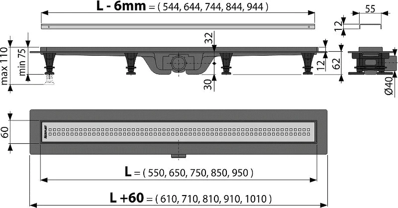 Душевой лоток Alcaplast APZ9-650M с решеткой цвет Хром матовый