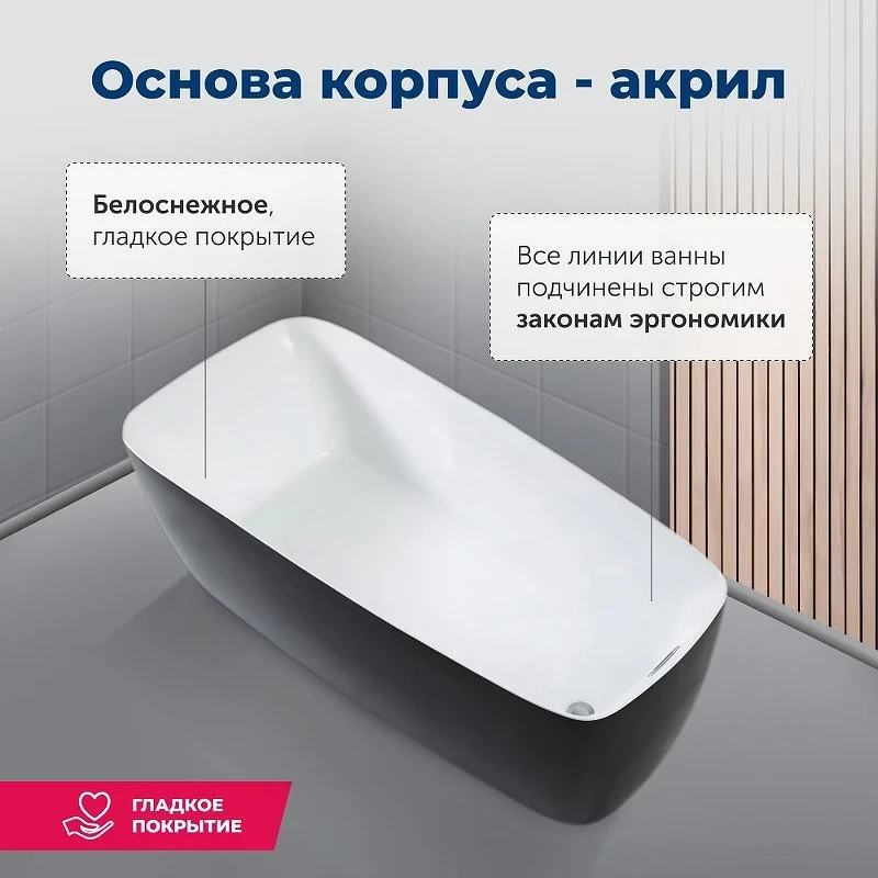Акриловая ванна Aquanet Family Trend 90778-MW-MB 170x78 293087 цвет Черный матовый Белый