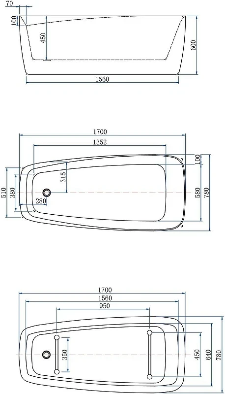 Акриловая ванна Aquanet Family Trend 90778-MW-MB 170x78 293087 цвет Черный матовый Белый