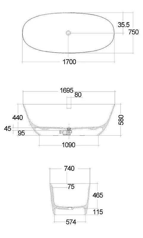 Ванна из искусственного камня Kludi Resa O 170x75 51BF0253 цвет Белый матовый