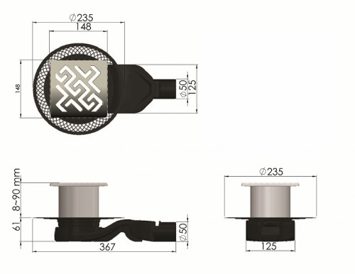 Душевой трап Berges Platz Antik 150x150 090161 с решеткой Хром матовый