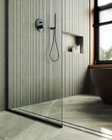Душевая перегородка Maybah Glass MGD-695-6у 790x1950 в узком профиле Черный стекло прозрачное