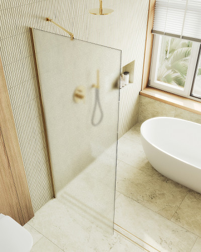 Душевая перегородка Maybah Glass MGD-690-3ш 890x1950 в широком профиле Золото стекло сатиновое