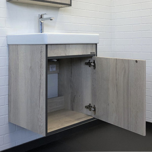 Тумба с раковиной Comforty Вена 55 00-00008928 подвесная Дуб дымчатый МДФ / ЛДСП