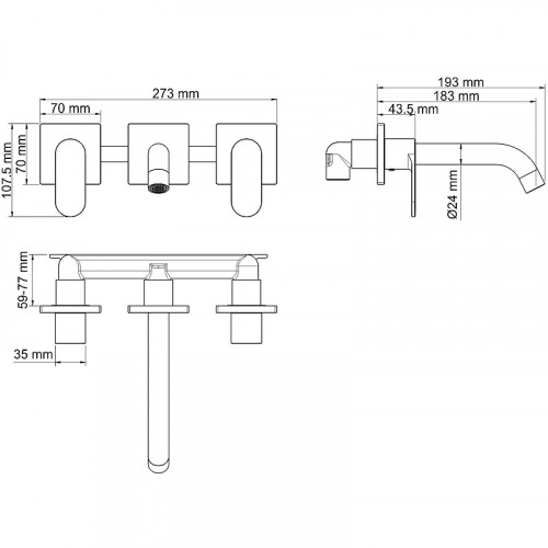 Смеситель для раковины WasserKRAFT Elbе 7445 Черный матовый латунь встраиваемый