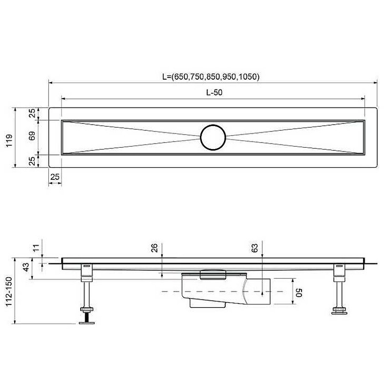 Душевой лоток Timo Drain System 70 DS230107/01 с решеткой Сатин