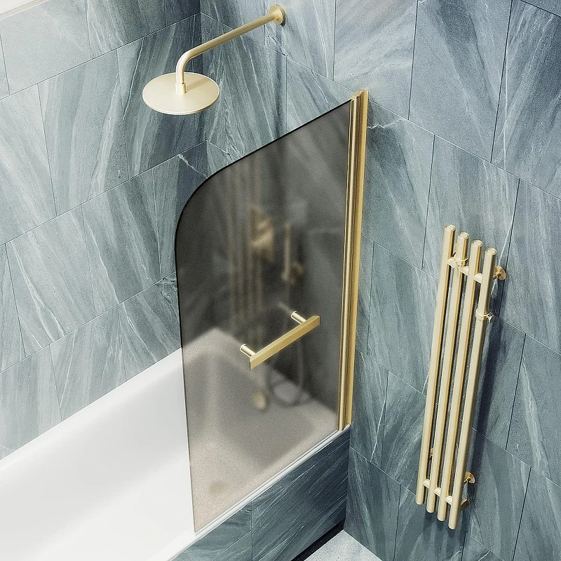 Шторка для ванны Maybah Glass MGV-778-3 600х1400 поворотная на монопетле с полотенцедержателем Золото стекло бронзовое матовое