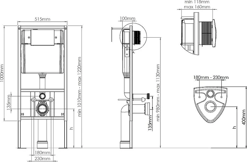 Унитаз с инсталляцией DIWO Архангельск 0800 + DIWO 4501 (724248) с сиденьем Микролифт с клавишей смыва цвет Матовый черный