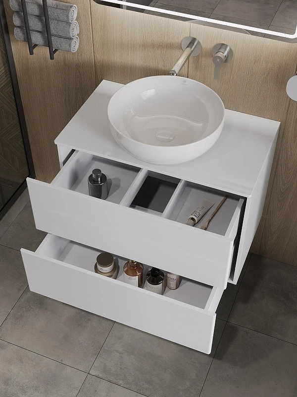 Тумба с раковиной Orange Otto 75 Ot-75TuMDF+B07-420W подвесная цвет Белый глянец