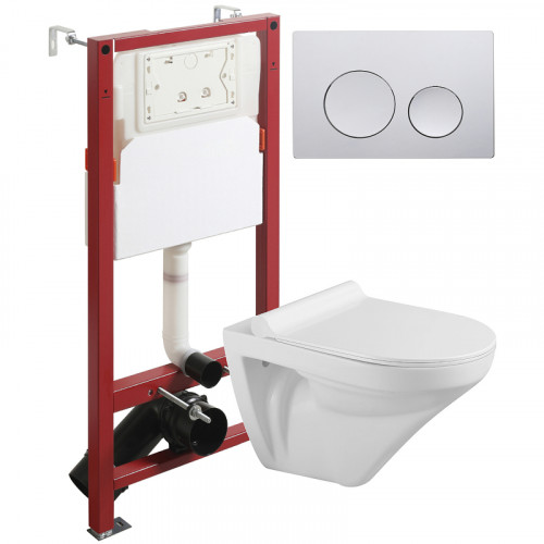 Комплект унитаза с инсталляцией Agger ATI06100+APB100 с сиденьем Микролифт и клавишей смыва Хром глянцевый фарфор подвесной