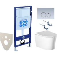 Комплект унитаза с инсталляцией Aquatek Set Aquatek Ника-019 4в1 с сиденьем Микролифт и клавишей смыва Хром матовый фарфор подвесной