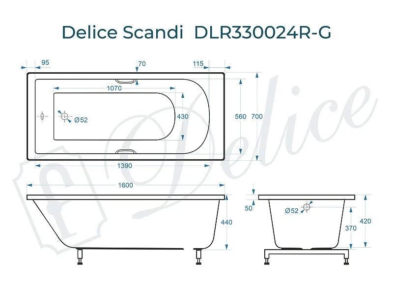 Ванна из искусственного камня Delice Scandi 160х70 DLR330024RB-G цвет Белый