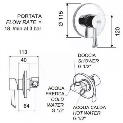 Смеситель для душа Remer Jazz J30 Хром латунь встраиваемый