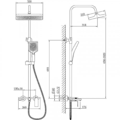 Душевая система Belz B678-7 B24678-7 Черная матовая
