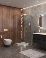 Душевой уголок Cezares Molveno 90x90 MOLVENO-R-2-90-C-BORO-IV профиль Брашированное золото стекло прозрачное