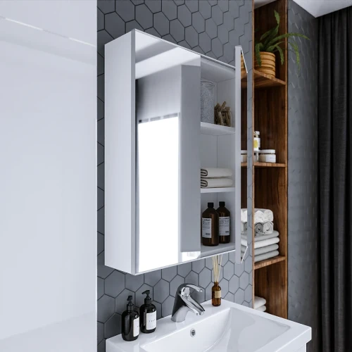 Зеркальный шкаф Бриклаер Хелена 60 4627125416439 Белый МДФ / ЛДСП, стекло