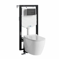Комплект унитаза с инсталляцией WasserKRAFT Mindel 56TLT.010.ME.MB03.H002 цвет Белый с сиденьем Микролифт и клавишей смыва цвет Черный матовый
